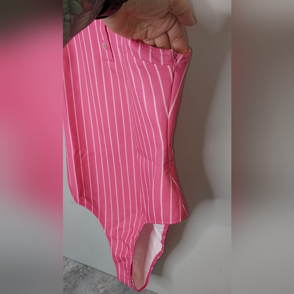 Zara Womens Size Large Stretch Striped Bodysuit Pink Tennis Prep Spring - Picture 11 of 14